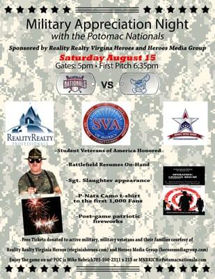 Join us for our Official Launch party and Military Appreciation Night with the Potomac Nationals Saturday Aug 15th...