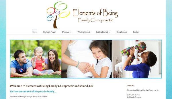 The new website of Elements of Being Family Chiropractic.