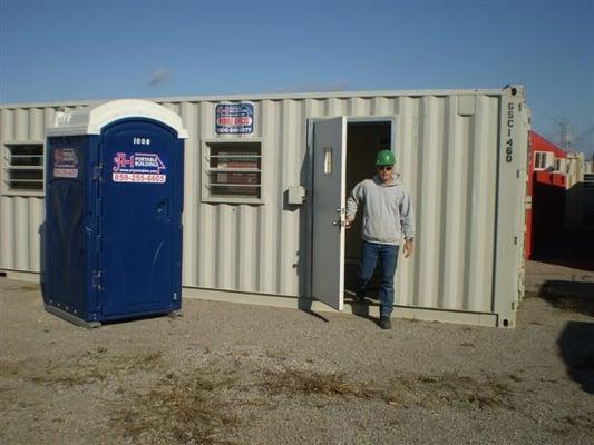 Contractor's office and restroom. Storage container rental