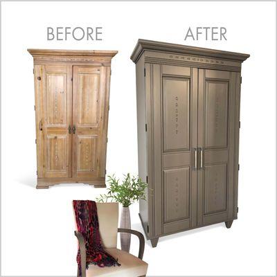 A southwest style armoire is restyled to fit the client's contemporary interior.