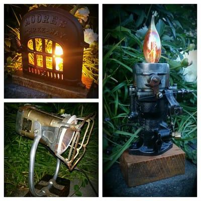 Steam punk inspired lighting. Custom orders available. You imagine it - we can weld it!