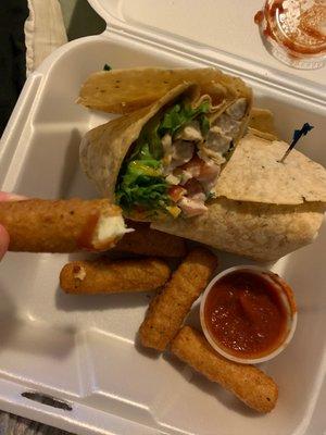 Chicken wrap, mozerlla sticks