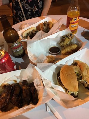 Jammin Eggrolls, My Philly, Jerk Wings, and the awesome Bredren Burger !!!! Dont forget to try the Champagne Kola with your food !