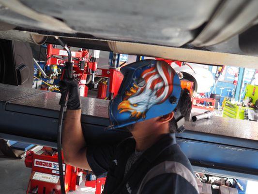 Working on a catalytic converter. Safety first!