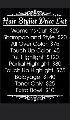 These are my prices at the moment if you have any questions please get in contact with me!