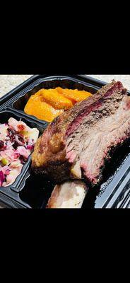 Beef rib with yams and apple cranberry slaw.