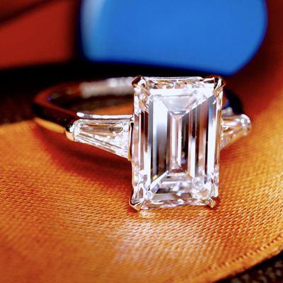 3 ct Emerald cut with beautifully matched Tapered baguettes