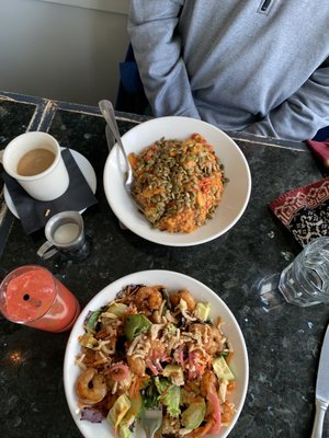 Squash risotto and shrimp and avocado bowl.