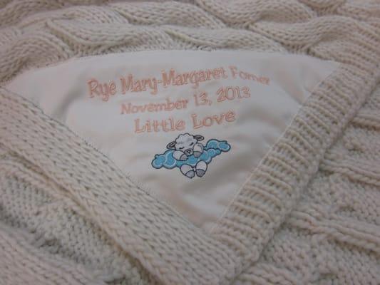 Receive love and show you care through personalized receiving blankets, onesies, hats, and baby bags.