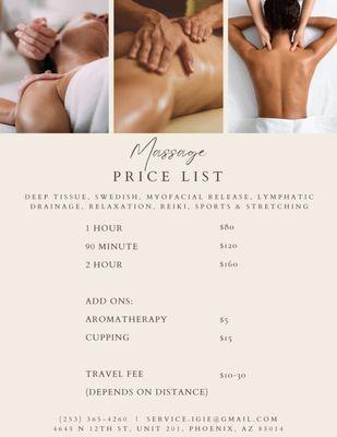 Massage Rates