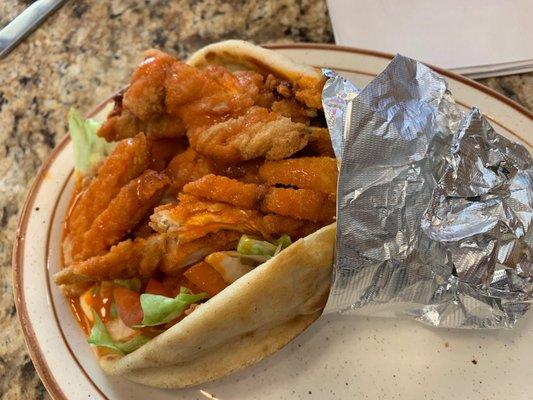 Chicken Fingers Pita with Buffalo sauce