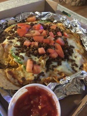 Nachos with everything (on top layer only)