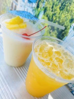 Frozen piña colada & passion fruit juice.