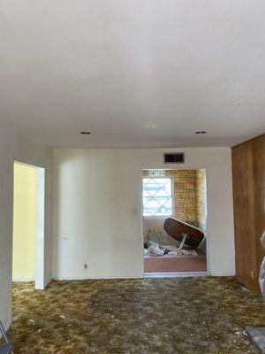 Acoustical ceiling texture, Crack repair, And smooth finish Ready for paint.