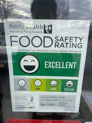 Thank you to our staff for maintaining an excellent food safety rating!