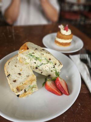 Chicken Tarragon Salad Sandwich & Strawberry Almond Cake