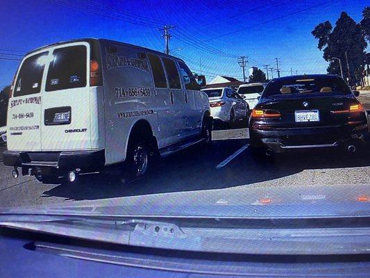 Cut off three lanes of traffic to go from far right to left lane (and back, several minutes later). Almost caused several accidents.