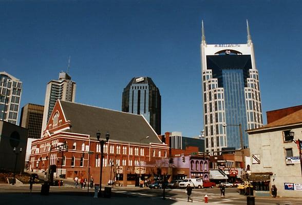 Downtown Nashville - The Ryman Auditorium (former home of the Grand Ole Opry and the AT&T building (AKA The Batman Building)