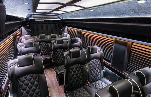 Mercedes Executive Sprinter, 12-14 passengers w leather seats, full entertainment system with DVD and high end stereo system.