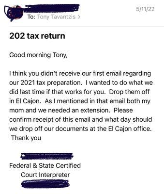 2nd email requesting appointment and extension