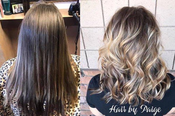 Before and after balayaged highlights