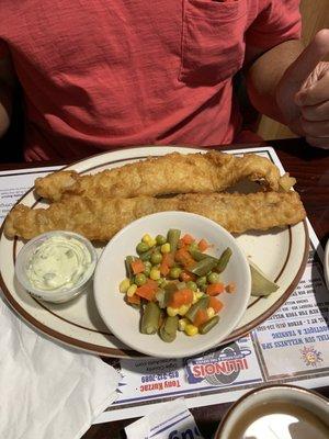 Fried walleye cane with fries or hash browns