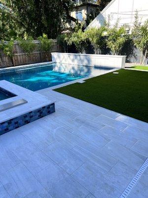 Pool, 2x 4 ft waterfalls, marble decking