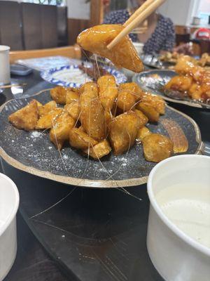 Candied sweet potatoes. That's sugar threads.