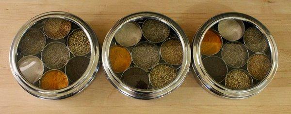 Our own spice box with organic Ayurvedic cooking spices for purchase.