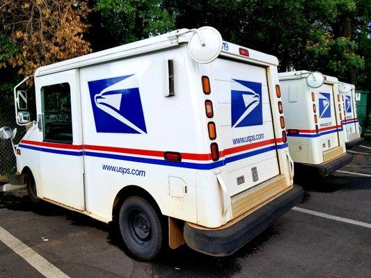 Postal trucks at the POST OFFICE in Thomaston, Georgia.