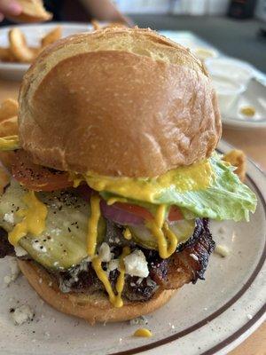 Blue cheese bacon burger