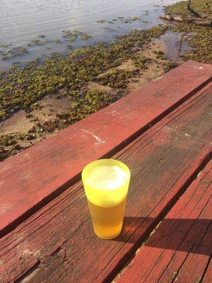 Enjoy a cold drink by the water