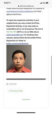 Information about his arrest.