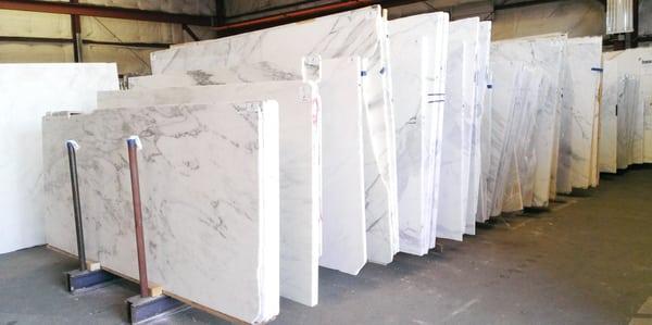 A portion of our white marble slabs in stock