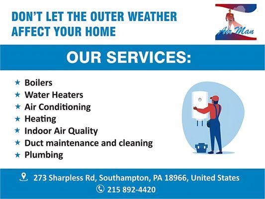 Air Man, LLC is a professional and trustworthy HVAC company that offers service and installation of heating and cooling systems for resident