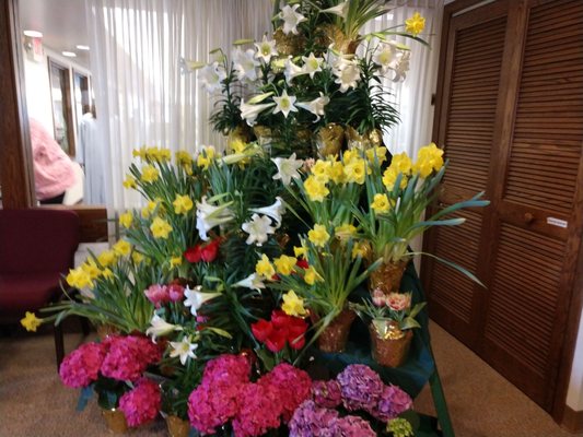 Beautiful flowers in memorial of loved ones who died.