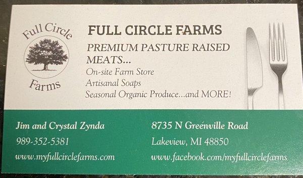 Business card Call for hours to farm store