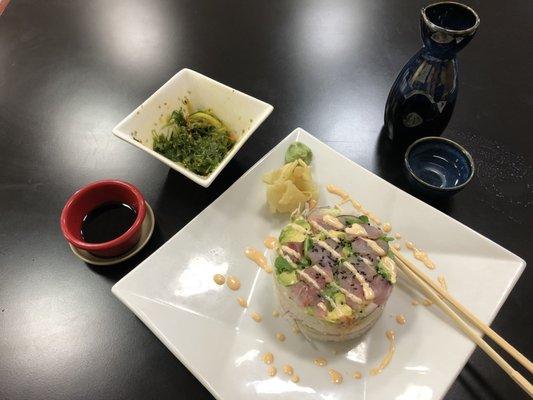 Red Snapper Stack, Saki and Seaweed Salad