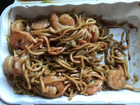 Yum! About 3/4 still remain from my shrimp lo mein order.