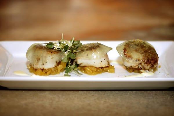 Scallop A' La Plancha, Fennel Chutney, Fennel Drape, Fennel Pollen