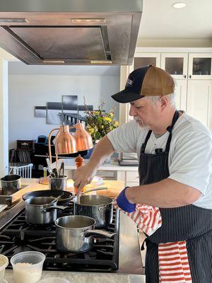 Prepping dinner for a lucky 10 top at their home