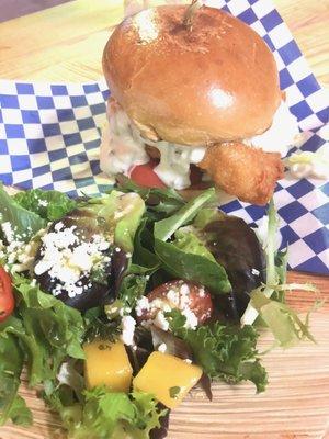 Wild cod fish sandwich and side salad was excellent!