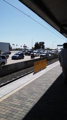 Sunday traffic on the 210 as seen from the Azusa Gold Line station.