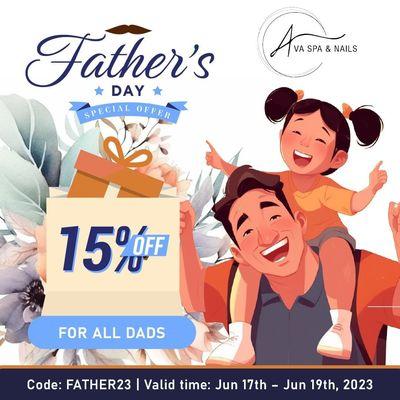 Happy Fathers Day's to all Dad. Come and enjoy and relax at Ava Spa Nails with 15% off for all your hard work for family.