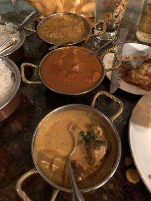 Chicken saffron. Butter chicken and chicken korma