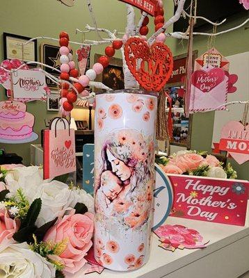 We have a great selection of Mothers day gifts from custom tumblers to canvas prints with your images.