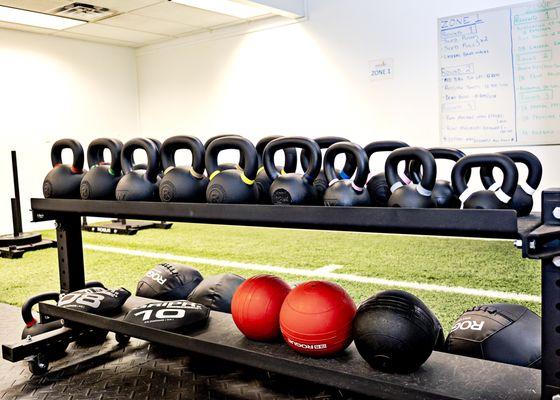 Kettlebell and medicine ball rack.