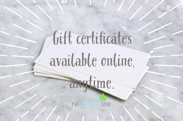 Gift certificates on website! revitalizemassageclt.com