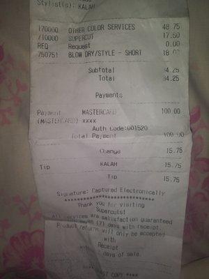 This is the receipt as you can see it's more than what I agreed to pay.