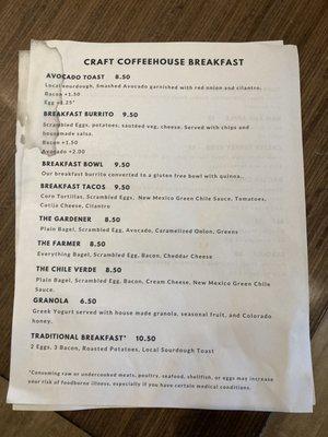 Breakfast Menu